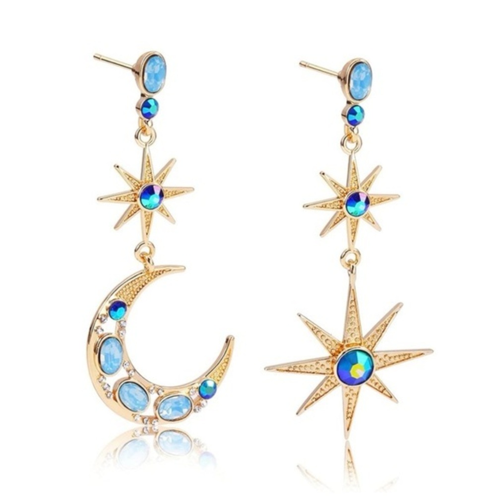 Gold and Blue Celestial Earrings